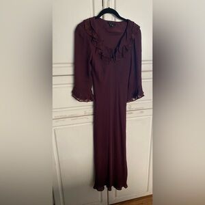 ECI Red Ruched Bell Sleeve Gown